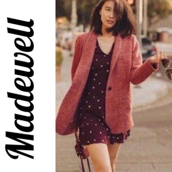 MADEWELL 100% Silk Burgundy Star Print Flutter Hem Faux Wrap Mini Dress, Small - Picture 12 of 13